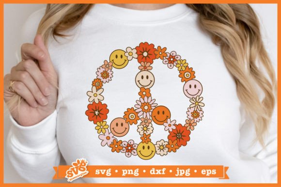 Floral Peace Sign SVG Retro Hippie SVG