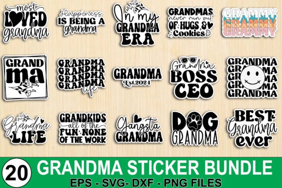 Grandma Sticker Design Bundle Graphics and Crafts